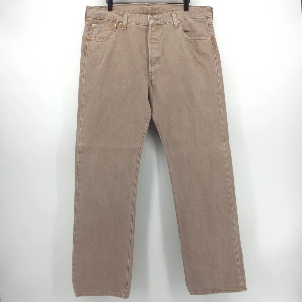 Levi's Mens Jeans 501 Original 36x32 Tan Brown Straight Leg Denim Classic Fit